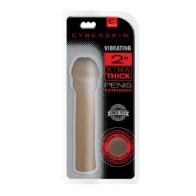 CyberSkin® Vibrating 2 inch Xtra Thick Penis Extension™, Dark, Clamshell