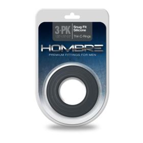 Hombre Snug Fit Silicone Thin C-Rings, 3 Pk, Charcoal