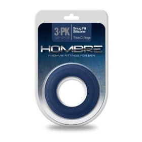 Hombre Snug Fit Silicone Thick C-Rings, 3 Pk, Navy