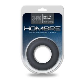 Hombre Snug Fit Silicone Thick C-Rings, 3 Pk, Charcoal
